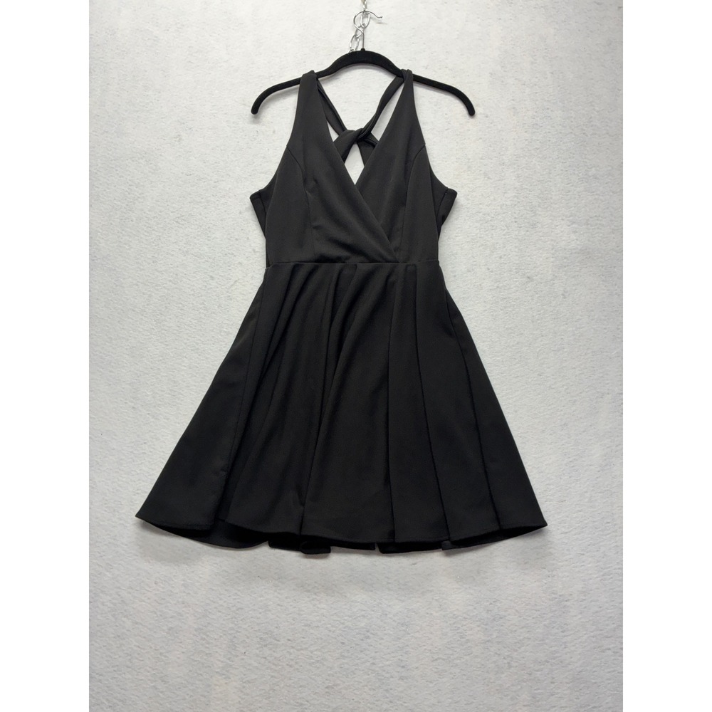 Lulus Cocktail Skater Dress Partycore Strappy Open Back Surplice S Black